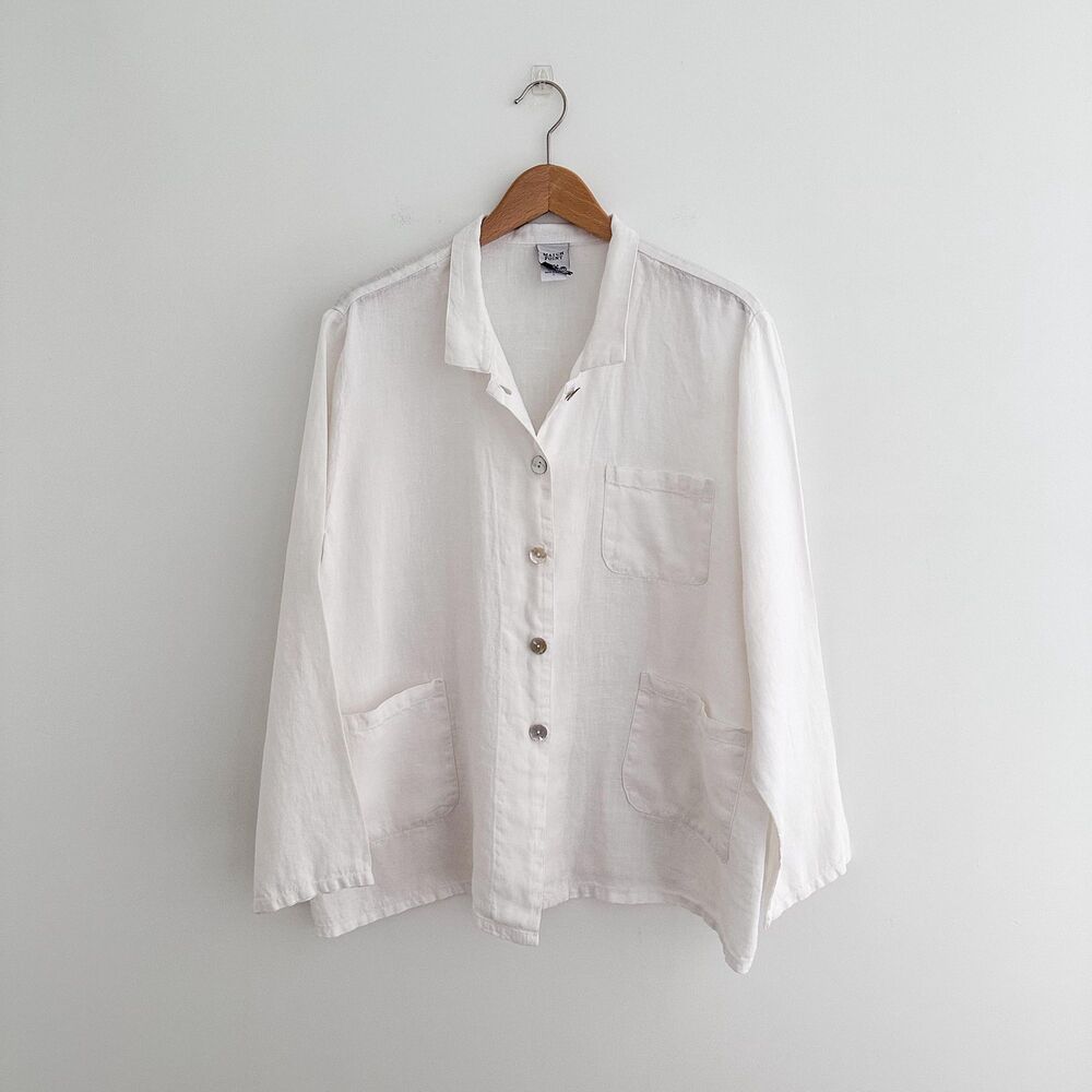Match Point Made in the USA Vintage White 100% Linen Jacket Button Front Size L